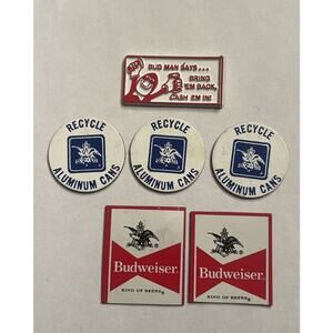 Vintage Lot Of 6 Budweiser Anheuser Busch Magnets Bud Man Recycle #2